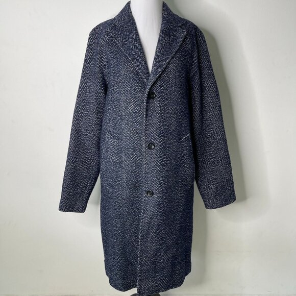 J. Crew Men's Blue Ludlow Wool Blend Herringbone Print Topcoat Size 36